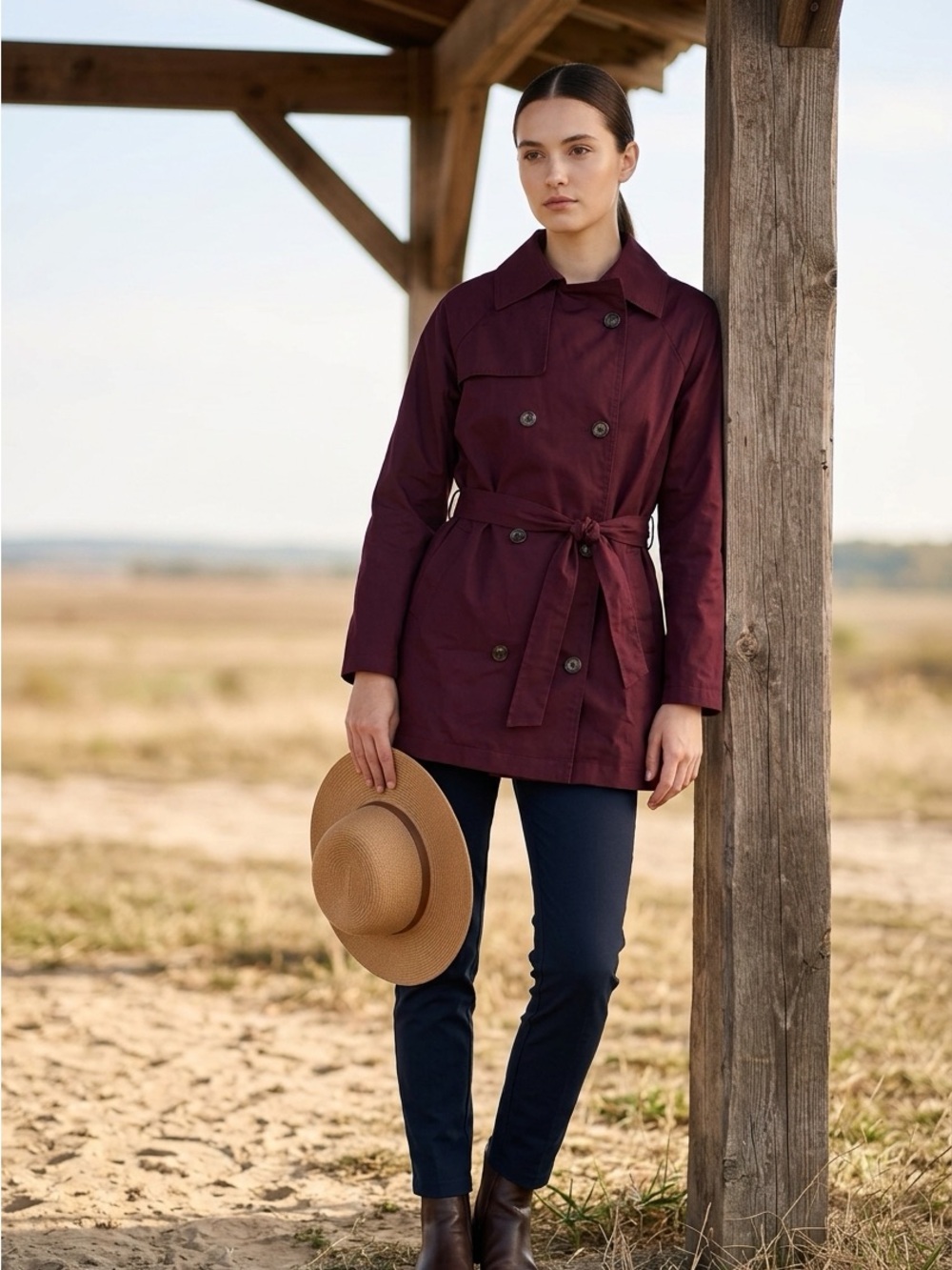 Love Tree Womens Burgundy Trench Coat